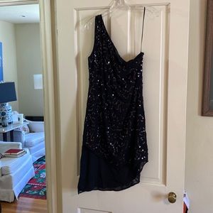 Walter Baker one- shoulder black sequined cocktail dress